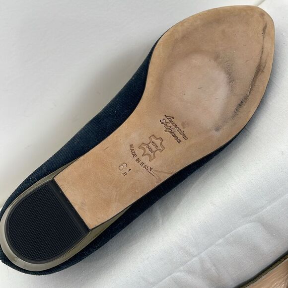 Butter Women’s Corduroy Flats 6.5 Leather Trim Kitten Heel Black Tan - Picture 7 of 7